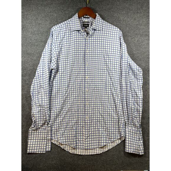 Neiman Marcus Dress Shirt Men's 16 36/37 Blue Check Long Sleeve Trim Fit - Picture 1 of 7